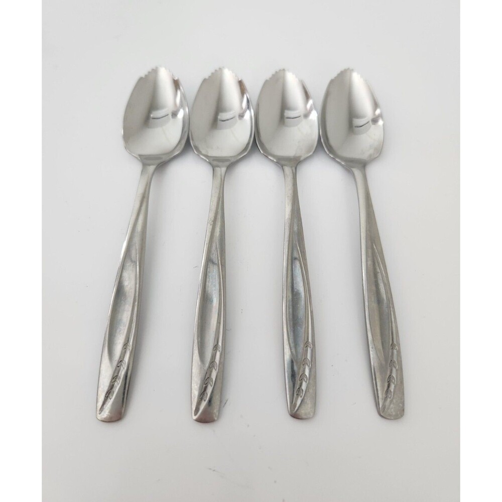 3 VTG ROGERS CUTLERY CO LAWNCREST STAINLESS STEEL USA SERRATED FRUIT SPOONS MCM